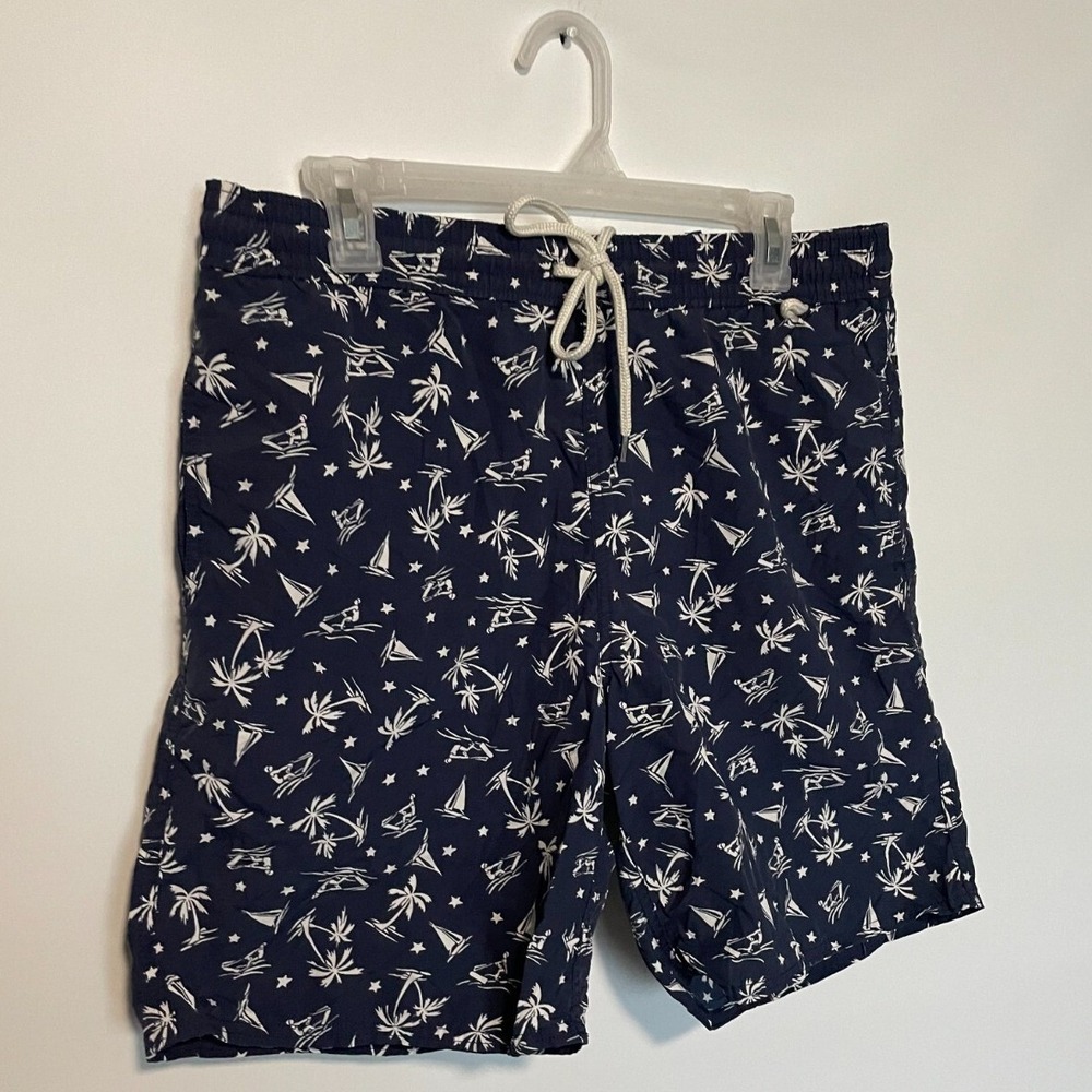 Polo Ralph Lauren Swim Trunks Mens Medium Navy Tropical Palm Tree Sailboat Print - Picture 2 of 11